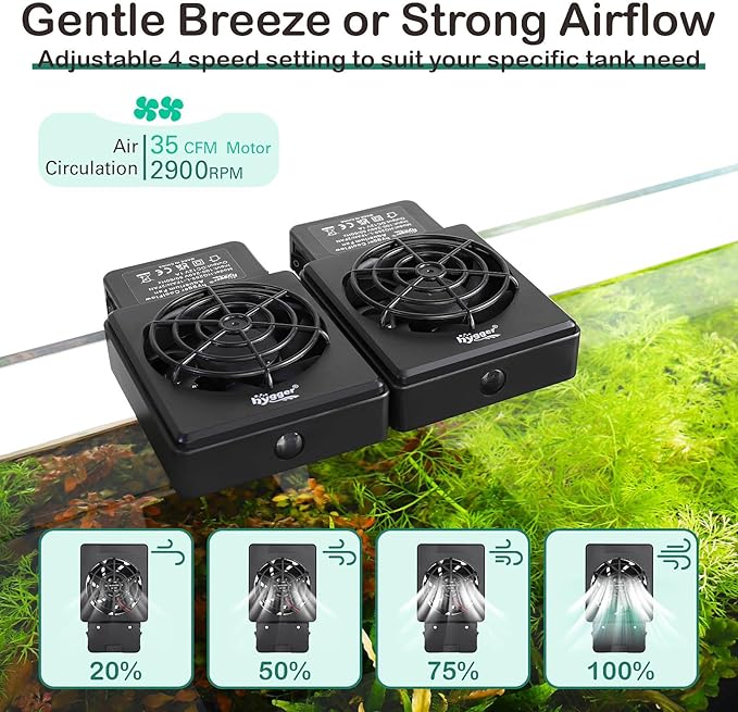 hygger Aquarium Cooling Fan Quiet Fish Tank Chiller with Adjustable Speed & Timer Aquarium Cooler for Axolotl Tank/Terrarium/Saltwater/Freshwater Accessories