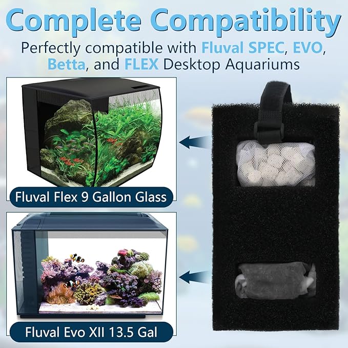 Aquarium Filter Media Set for Fluval SPEC, EVO, Betta and Flex Desktop Aquarium Series, Includes 1 Biomax Filter Media, 1 Carbon Filter Refills, 1 Foam Filter, 1 Filter Cord and 2 Cleaning Brushes