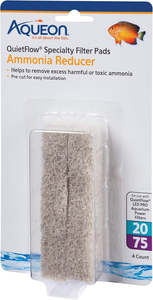 Aqueon QuietFlow LED PRO Ammonia Reducer 4 Count Filter Pads for Model 20 and 75