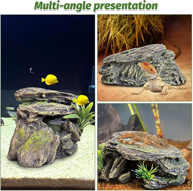 PINVNBY Small Fish Tank Decorations (Size: 5.5 x 2.9 x 2.9 inches), Resin Rock Aquarium Decorations Fish Cave or Reptile Hide to Rest Play Breed, Suitable for Small Betta Humid Gecko Tortoise