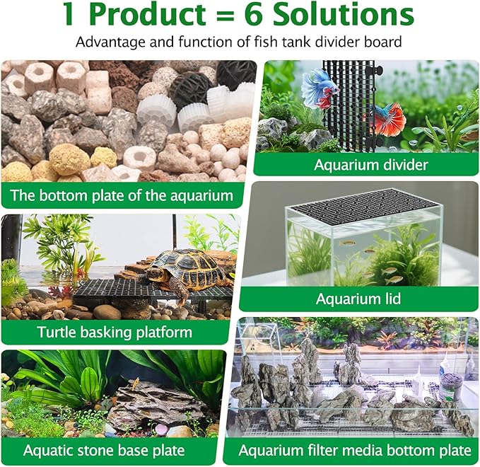 8pcs Aquarium Fish Tank Divider Filter Bottom with Bracket, Plastic Egg Crate Grid (11.6X5.7inch) for Fish Tank Separation, Bottom Filtration & DIY Aquascaping (Black, 48 Brackets)