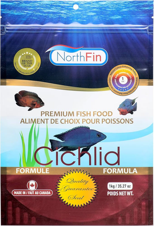 Northfin Cichlid Formula Fish Food – Slow Sinking Pellets for Cichlids (1mm, 1kg) | Premium High-Protein, All-Natural Cichlid Diet to Enhance Color & Growth – No Fillers, No Hormones, Made in Canada