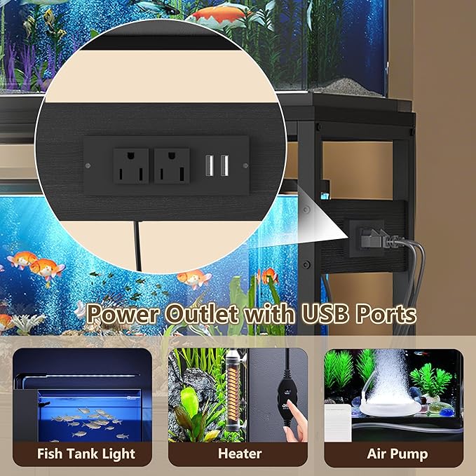 Heybly 20-29 Gallon Fish Tank Stand, Aquarium Stand with Drawer, Power Outlet, Heavy Duty Metal Frame, for Fish Tank, Turtle & Reptile Terrarium, 31.5" x 15.7" Top, 330lbs, Rustic Gray HAS001SG