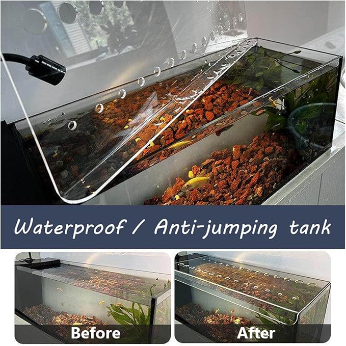 Jump Guard Aquarium Cover, Secure Fish Tank Top, Avoid Cat Catching Fish, Fish Tank Hood Replacement Cover with Vent Port and Feeding Hole(54x16in/137.16x40.64cm)