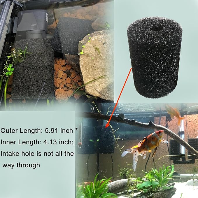 X-Large Foam Filter Sponges for Canister Filters and Aquaclear 70/110 Filters Overflow Filter Box Intake Round Pre-Filter 5.91" x 4.13", 2 Pack