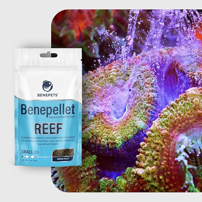 BenePellet Reef Food - Optimize Coral Color, Health & Nutrients, Shrimp, Inverts & Microorganism Feed, Designed for Autofeeders, 1.7mm Sinking Pellets - 38 Grams