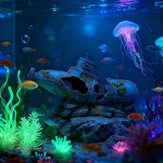 Fish Tank Decoration - Submarine Wreck Aquarium Decoration Fish and Shrimp Aquatic Pets can Rest and Hide in Caves