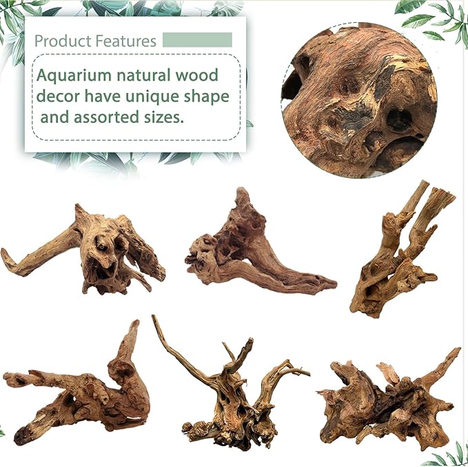 Tfwadmx Natural Driftwood Aquarium Decor Wood Branches, 3 Pieces 7-9.5" Fish Tank Driftwood Decoration, Terrarium Mopani Wood for Aquarium Freshwater Reptile Tank