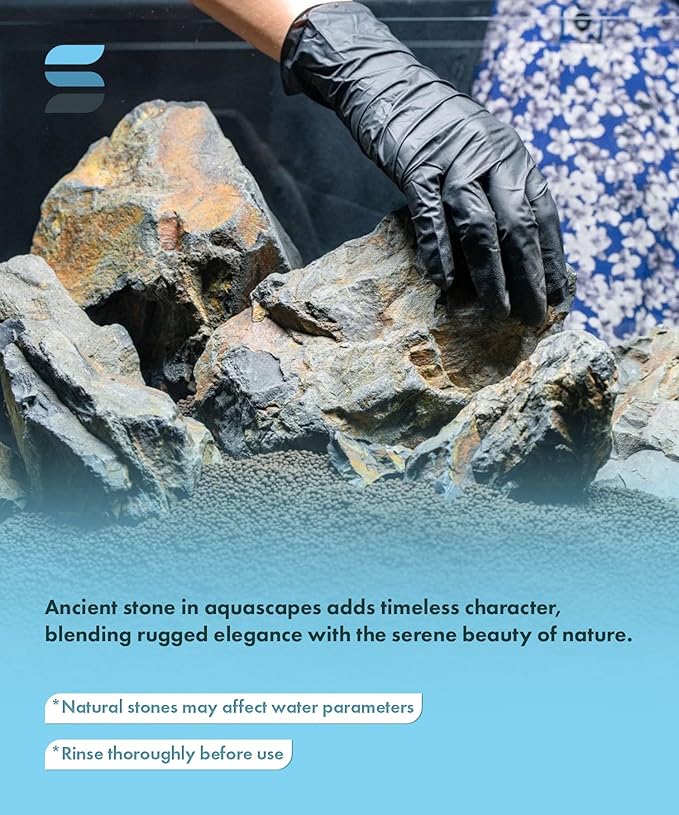 SubstrateSource Natural Aquarium Stones - Angular Dark Brown & Rust-Toned Decorative Rocks w/Layered Texture - Freshwater Aquascaping, Betta Fish Tank, Reptile Enclosure, Hermit Crab - Ancient, 20 LB