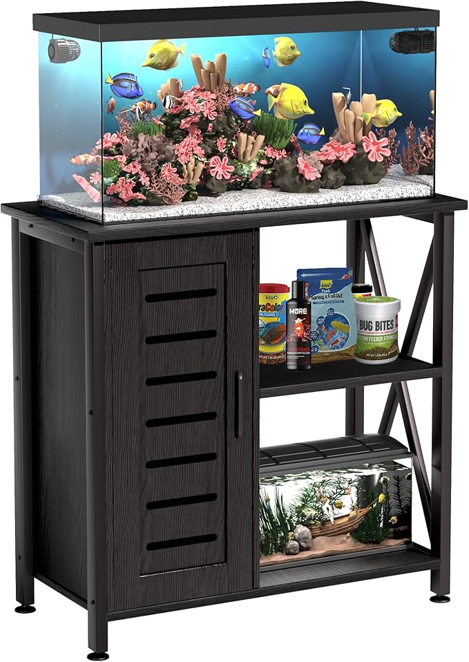 Herture 20-29 Gallon Fish Tank Stand, Aquarium Stand with Cabinet Accessories Storage, Heavy Duty Metal Frame, 31.49" L*15.74" W Tabletop, 330LBS Capacity, Black PG07YGB