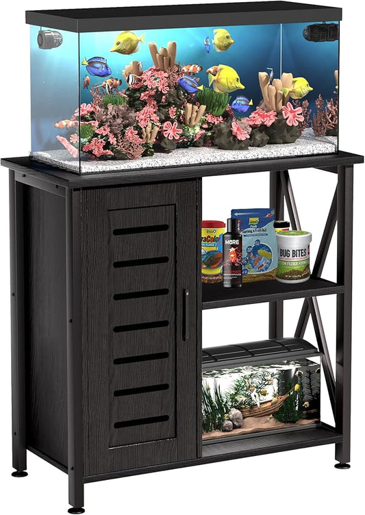 Herture 20-29 Gallon Fish Tank Stand, Aquarium Stand with Cabinet Accessories Storage, Heavy Duty Metal Frame, 31.49" L*15.74" W Tabletop, 330LBS Capacity, Black PG07YGB