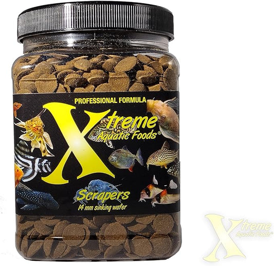 Xtreme Scrapers Wafers - Premium 14mm Fast-Sinking Fish Food – Nutrient & Cellulose Rich Ideal for Nocturnal Feeders, Catfish, Plecostomus Species, and Loaches – USA Farm Grown (18oz)