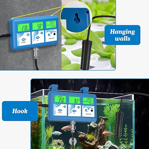 Hydroponic ppm pH Monitor, WiFi 6 in 1 pH EC Meter for Hydroponics Growing System,Continuous Monitoring pH PPM EC CF Humidity Temp of DWC Grow System Water Reservoir Tank Aeroponic Garden Aquarium