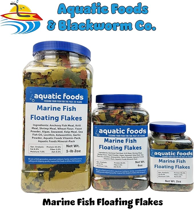 Marine Fish Premium Flakes for All Marine & Tropical Fish. Aquatic Foods Premium Flakes…1-lb 2oz Lg Jar