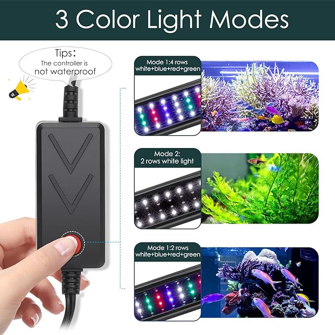AQQA Aquarium Light,Full Spectrum LED Fish Tank Lights,12"-54" Adjustable Multi-Color White Blue Red Green LEDs with Extendable Brackets,14W-31W for Freshwater Plants (25W (32"-36"))