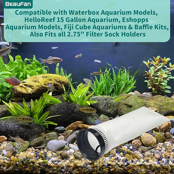 12 Pack 2.75 Inch 225 Micron Filter Sock Fits Waterbox, Eshopps, Fiji Cube Aquarium Models, and All 2.75" Filter Sock Holders