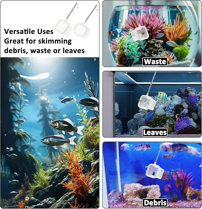 Aquarium Fish Nets, Fish Net for Tank, 2Pack White 3Inch Fine Mesh Aquarium Net Shrimp Nets with Extendable Stainless Steel Handle Small Tank Tool for Shrimp Bettas Square Round Debris