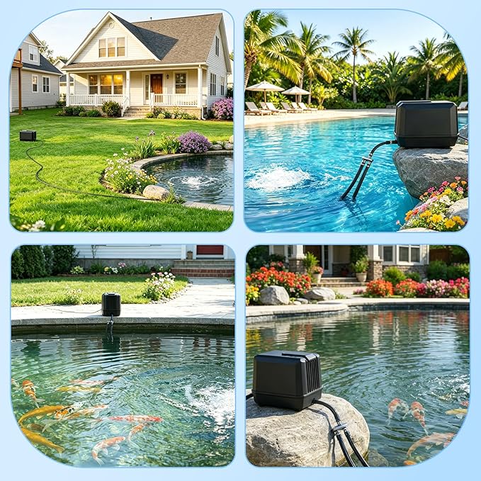 POPOSOAP Pond Aerator Accessories Kit, 52.4 Ft Flexible Black Pond Aerator Tubing with 2-Way Splitter & 2 Air Stones for Ponds, Fish Tanks, Aquariums, Septic Tanks (10mm ID) P802