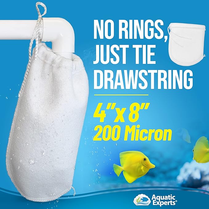 Aquatic Experts 200 Micron Drawstring Filter Socks – Ring-Free Design for Sumps, Saltwater & Freshwater Aquariums, Custom Made in USA (4" x 8", 8 Pack)