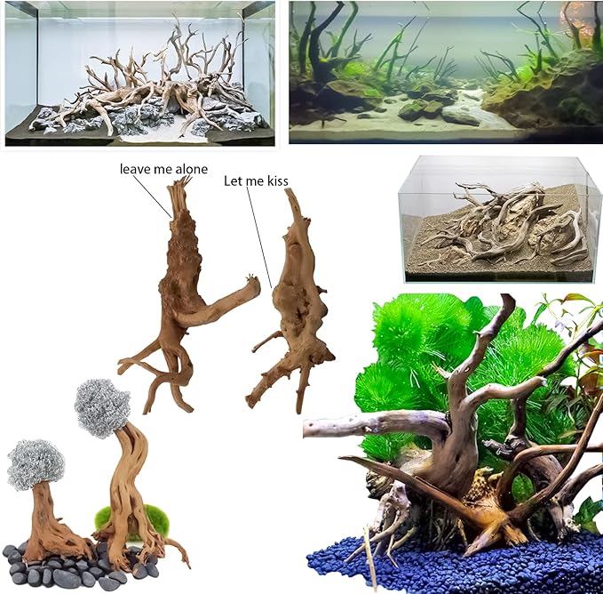 Vmiapxo 8 Pieces Natural Driftwood for Aquarium Decor, Assorted Sinkable Spider Wood, Reptile Drift Wood Branches Fish Tank Decorations (3.15''-4'')