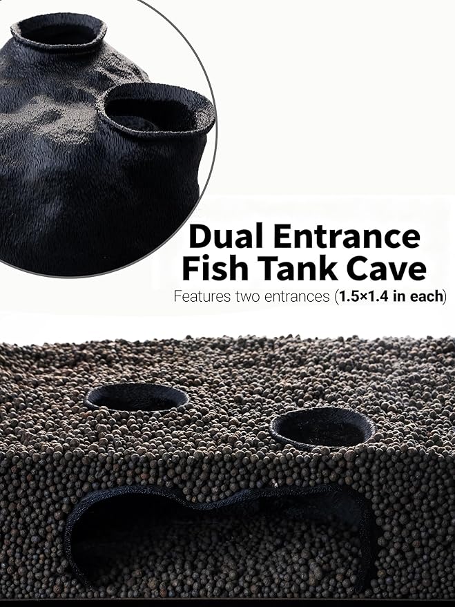 Dual-Entrance Rock-Texture Cave – Fish Tank Decor & Aquarium Cave with 2 Tunnels, Pleco Cave 6×3.4×2.3in