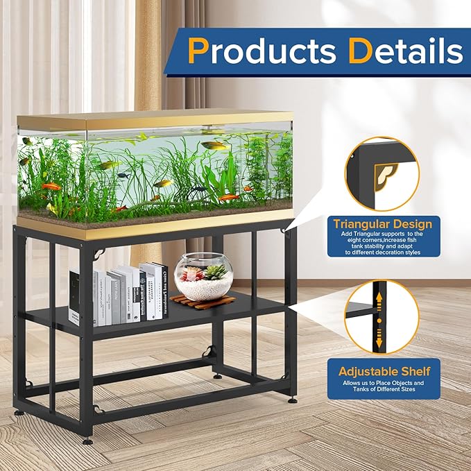 TOCRETOARE Fish Tank Stand 40 Gallon, Metal Aquarium Stand 36.5" L x 18.5" W*29.5”H, Double-Layer Storage Design, Suitable for Home and Office Use, 660LBS Capacity, Black (Tank not Included)