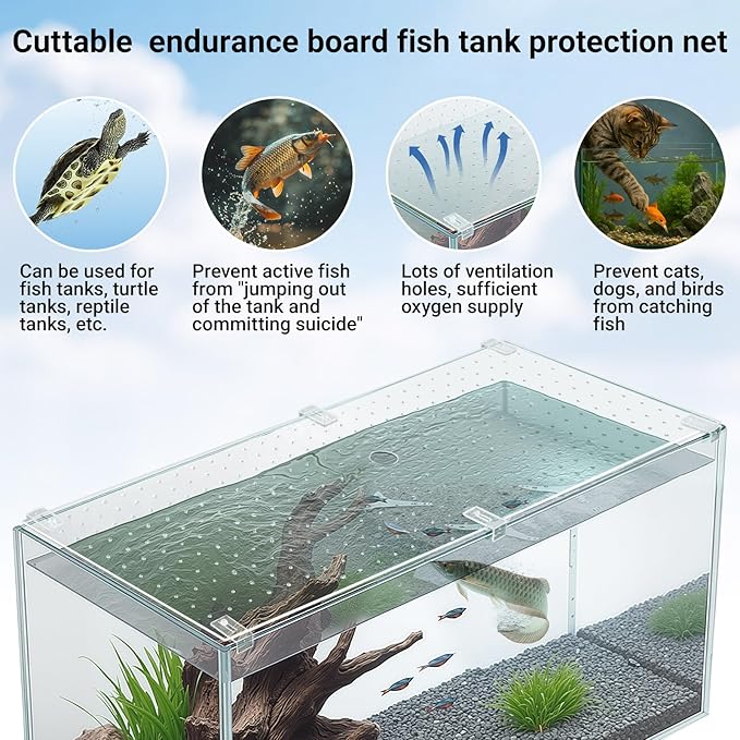 Colingmill 2 Pcs Aquarium Acrylic Fish Tank Lid Covers for 20/29/37 Gallon, 29 X12 in Glass Cuttable Canopy Top Net, Anti-Jump Net with Clips (Each 29 x 12 x 0.1in)