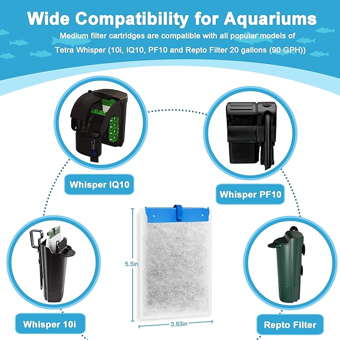 16 Pack Medium Fish Tank Filter Cartridges Compatible with Tetra Whisper Bio-Bag Filters Medium Replacement Filter Cartridges for Whisper ReptoFilter and 10i IQ10 PF10 Power Filters -Ready to Use