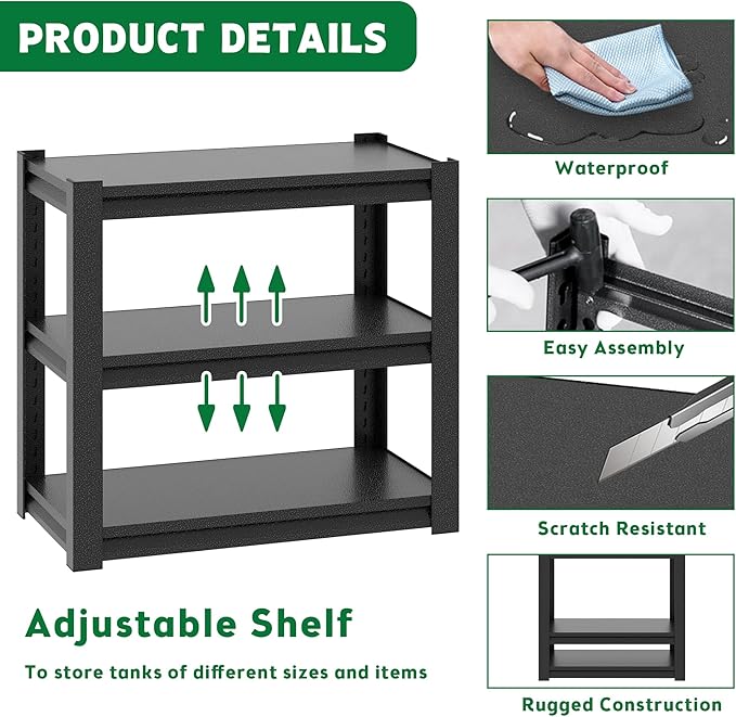 20-30 Gallon Fish Tank Stand - Metal Aquarium Stand, 34 "W x 18 "D x 31" H Adjustable Heavy Duty Reptile Tank Stand, Adjustable 3-Tier Fish Tank Rack Shelf for Home Office, Tank Not Included