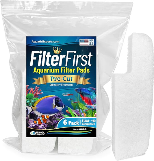Aquatic Experts Aquarium Filter Floss for Fish Tank Filters - FilterFirst Aquarium Filter Pad - Media for Crystal Clear Water, (6 Pack, Tidal 110 Compatible)
