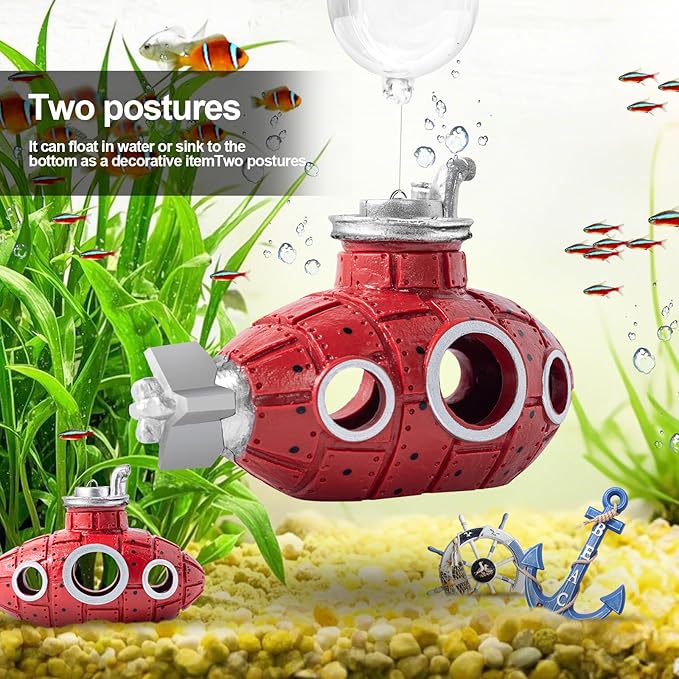 CousDUoBe New Upgrade Floating Fish Tank Decoration, Cute Retro Submarine Set and Floating Diver,Three Float Balls, Aquarium Decorations Resinous Betta Fish Tank Accessories