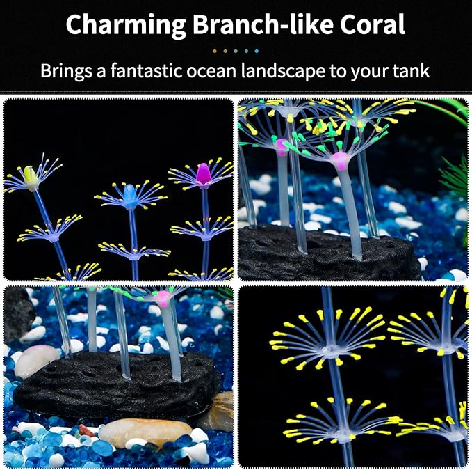 Uniclife Strip Coral Plant Ornament Glowing Effect Silicone Artificial Decoration for Fish Tank, Aquarium Landscape - Orange