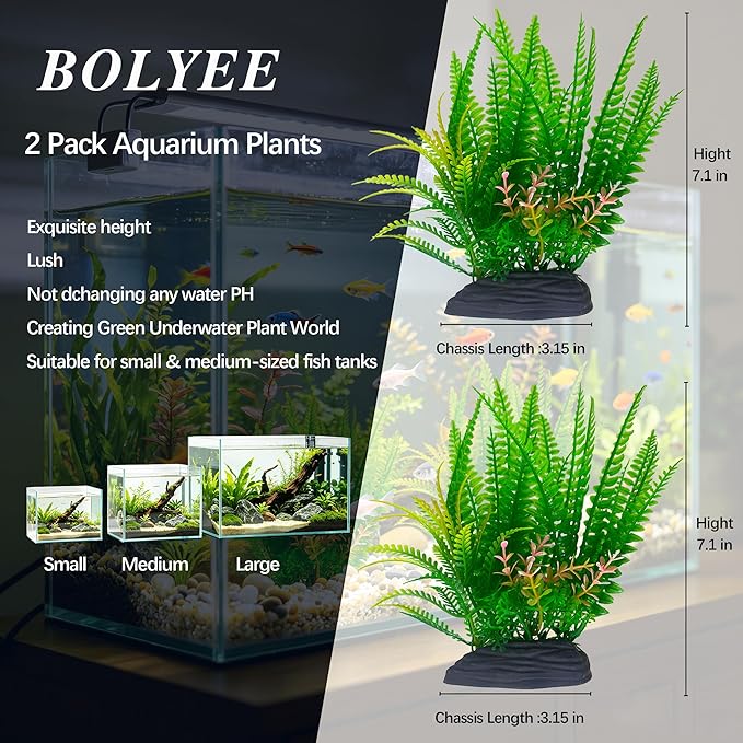 2 Pack Aquarium Decor Plastic Plants, Large Artificial Fish Tank Plant, Fish Tank Decorations-7.1" Tall