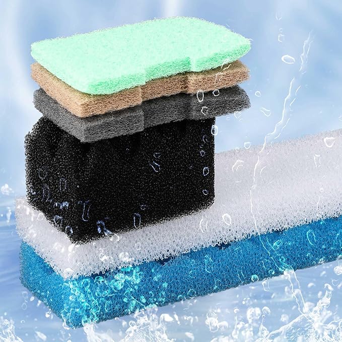 Threlaco 32 Pcs Filter Media Compatible with 406/407 Filters, Aquarium Replacement Maintenance Kit Including Biological Sponge, Ammonia/Phosphate/Nitrite Remover Pad, Aquarium Towel, Grease