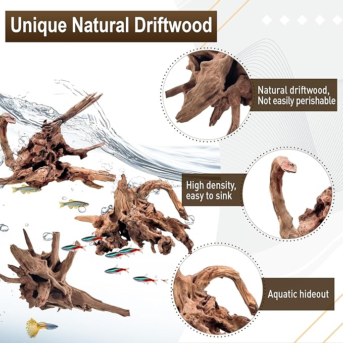 Kaiyuan Dynasty Natural Aquarium Driftwood Reptile Drift Wood Branches Driftwood Branches for Fish Tank Terrariums 6-10" 3Pcs