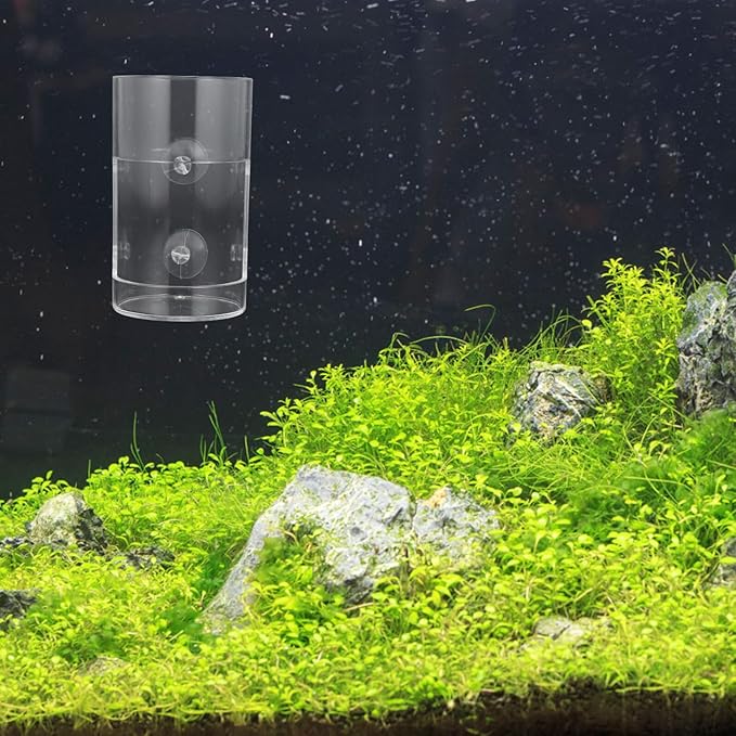 VILLCASE Automatic Aquarium Fish Feeder Bowl with Suction Cup, Acrylic Fish and Shrimp Feeding Container for Small Tanks, Betta and Guppy Feeder for Vacation and Daily Use
