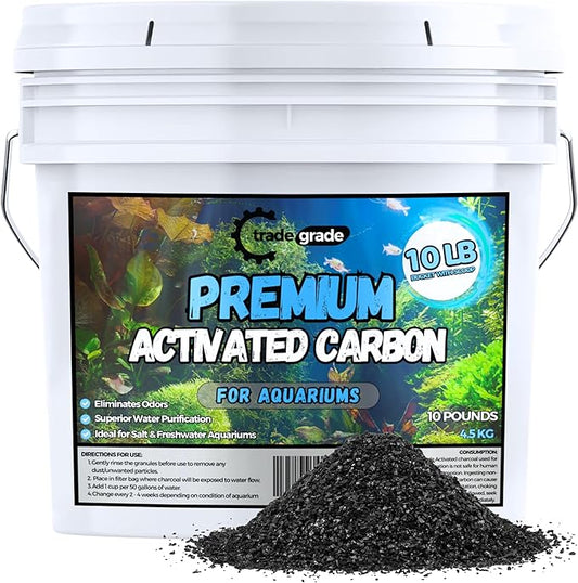 TradeGrade Activated Carbon Aquarium – 10lb Bucket Granulated Activated Charcoal for Fish Tank & Water Purification – High-Performance Aquarium Charcoal Filter Media for Crystal Clear Water