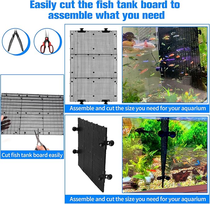 8pcs Fish Tank Divider with 10 pcs Suction Cups DIY Adjustable Aquarium Divider Filter Bottom Fish Tank Isolation Board Egg Crate