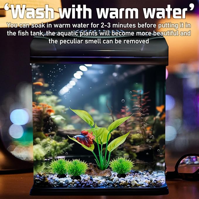 Ameliade Fish Tank Artificial Plastic Plants Decorations 6inch Silk Betta Leaf pad Hammock Hides Small Aquarium Decor Fish Bowl Accessories Reptiles Turtle Tank Driftwood Ornaments