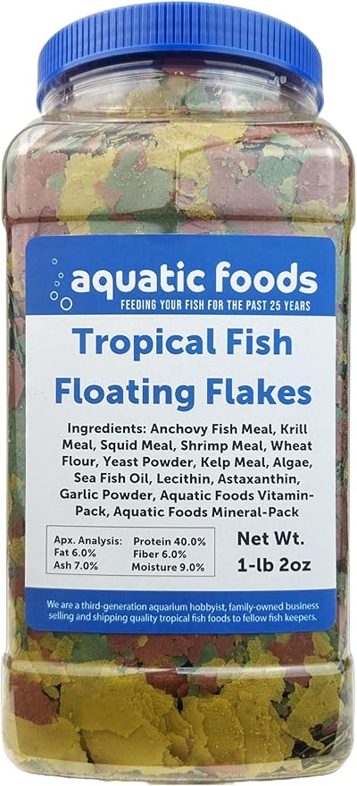 Premium Tropical Fish Flakes, for All Community Tropical Fish, Cichlids and Pond Fish. AFI Tropical Flakes…1-lb 2oz Lg Jar