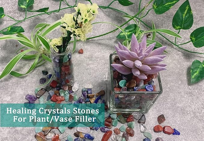MAIBAOTA Natural 7 Chakra Crystal Quartz Rocks Chips Vase Filler Rocks for Succulent Plant Small Fish Tank Aquarium Gravel Decorative Pebbles Stones(200 gram)
