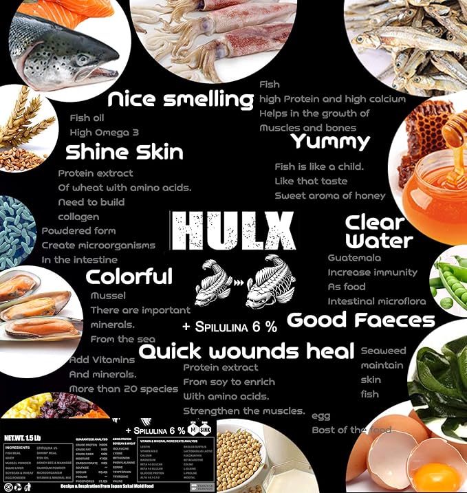 HULX Koi Fish Food Sinking Pellets for Big Muscle & Mass Weight Gain, Whey Mixed High Protein 60% Fast Growth Formula 1.3 Lb.(600 Gram.) 2mm, Healthy Nutrition Color Enhancer, Clear Water Pond Food