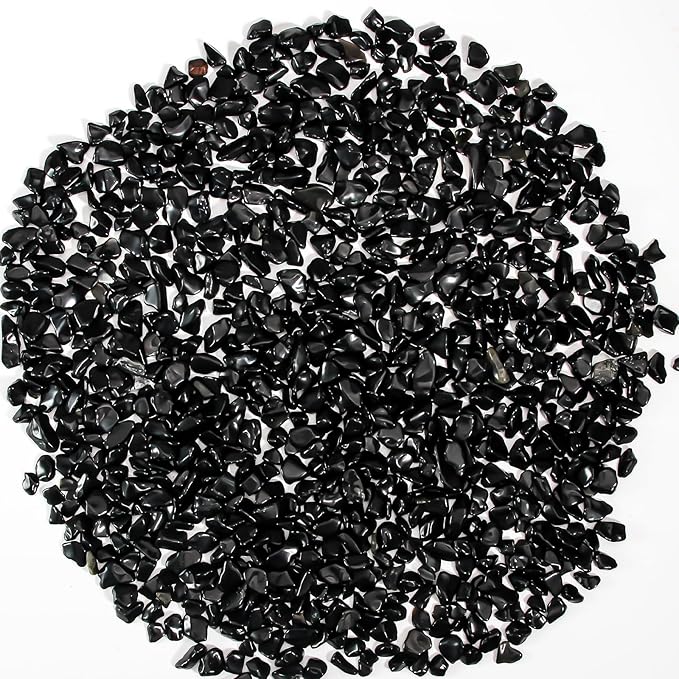 Crystal Chips Stone Pebbles 1 Lb/465g Natural Quartz Stones Aquarium Gravel Sea Glass Rock Sand for Crafts, Vases Filler, Succulent Plants, Aquarium Gravel Rocks, Fish Tank (Black, One-Size)