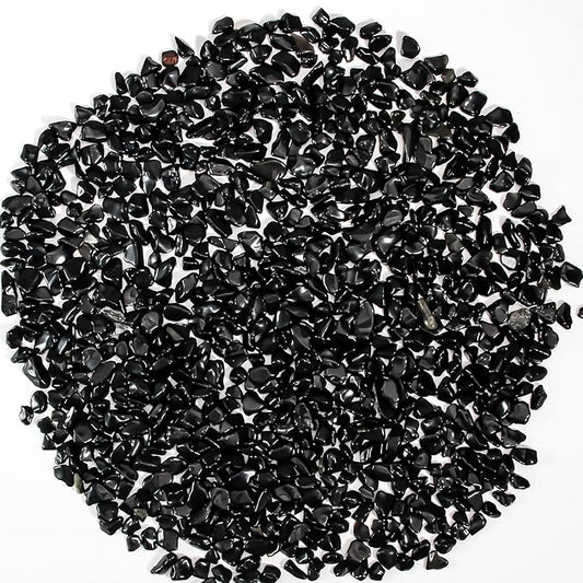 Crystal Chips Stone Pebbles 1 Lb/465g Natural Quartz Stones Aquarium Gravel Sea Glass Rock Sand for Crafts, Vases Filler, Succulent Plants, Aquarium Gravel Rocks, Fish Tank (Black, One-Size)