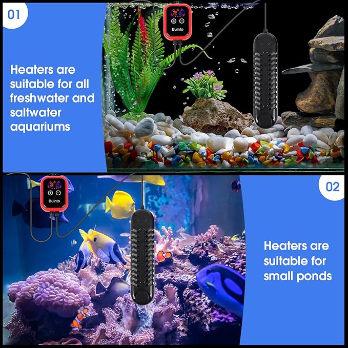 Fish Tank Heater. Aquarium Heater. Small Pond Heater. 800W. 1200W Double-Tube Heating, Energy Saving and Power Saving. Suitable for Freshwater and Saltwater Aquariums (1200W)