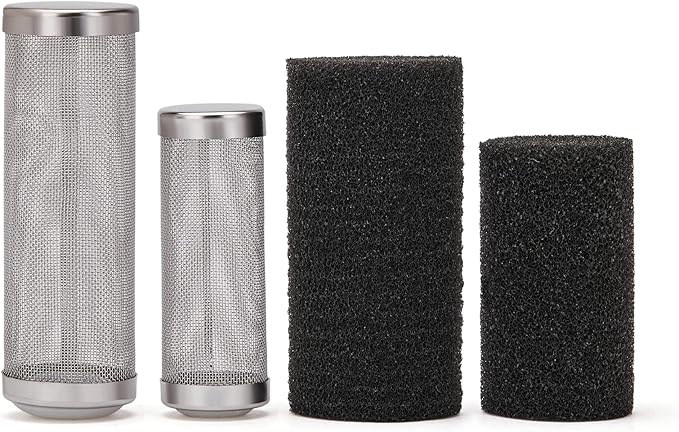 2 Pcs 12mm/16mm Stainless Steel Aquarium Filter Intake Guard Mesh Cover,Fish Tank Filter Guard with 2PCS Filter Sponge for Breeding Fish Shrimp Tank