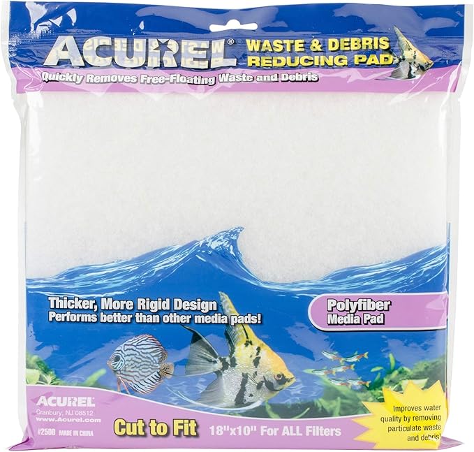 Acurel 3 Pack of Waste and Debris Reducing Media Pad, 18 by 10 Inch, Polyfiber Media Pad for All Aquarium Filters