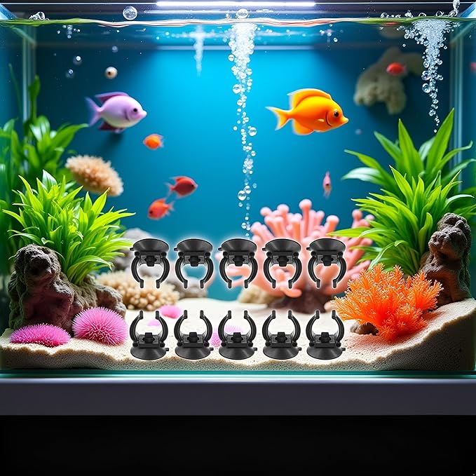GANPUB 10PCS Black Suction Cup Fish Tank Aquarium Heater Rubber Clip Airline Tubing Glass Holder Pet Supplies Cost- Effective Fashion in Practical Aquarium Pumps and Filters(18-22MM)