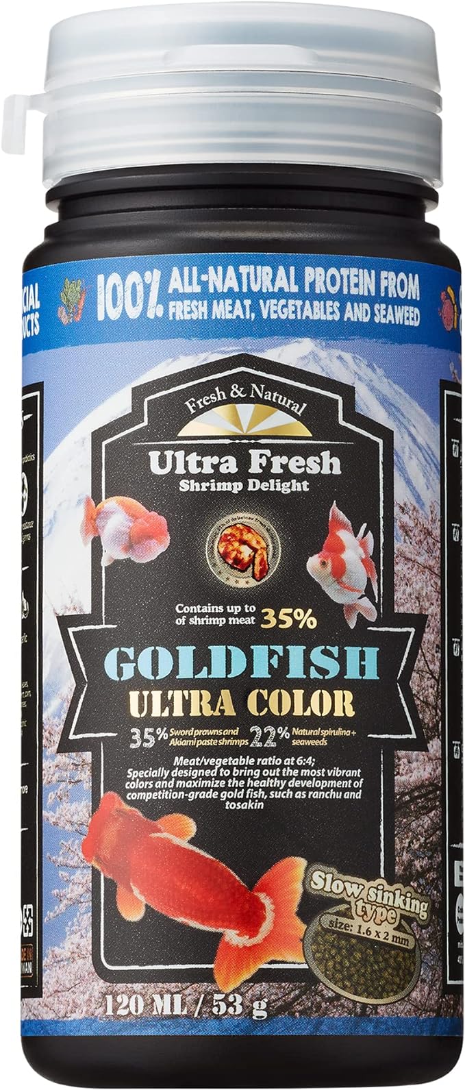 Ultra Fresh Sinking Goldfish Food, Color Enhancing, Balanced Diet, All Natural Ingredients, Clear Water Formula, Slow Sinking Gold Fish Pellets, Goldfish Ultra Color 1.87 oz
