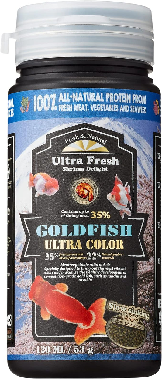 Ultra Fresh Sinking Goldfish Food, Color Enhancing, Balanced Diet, All Natural Ingredients, Clear Water Formula, Slow Sinking Gold Fish Pellets, Goldfish Ultra Color 1.87 oz
